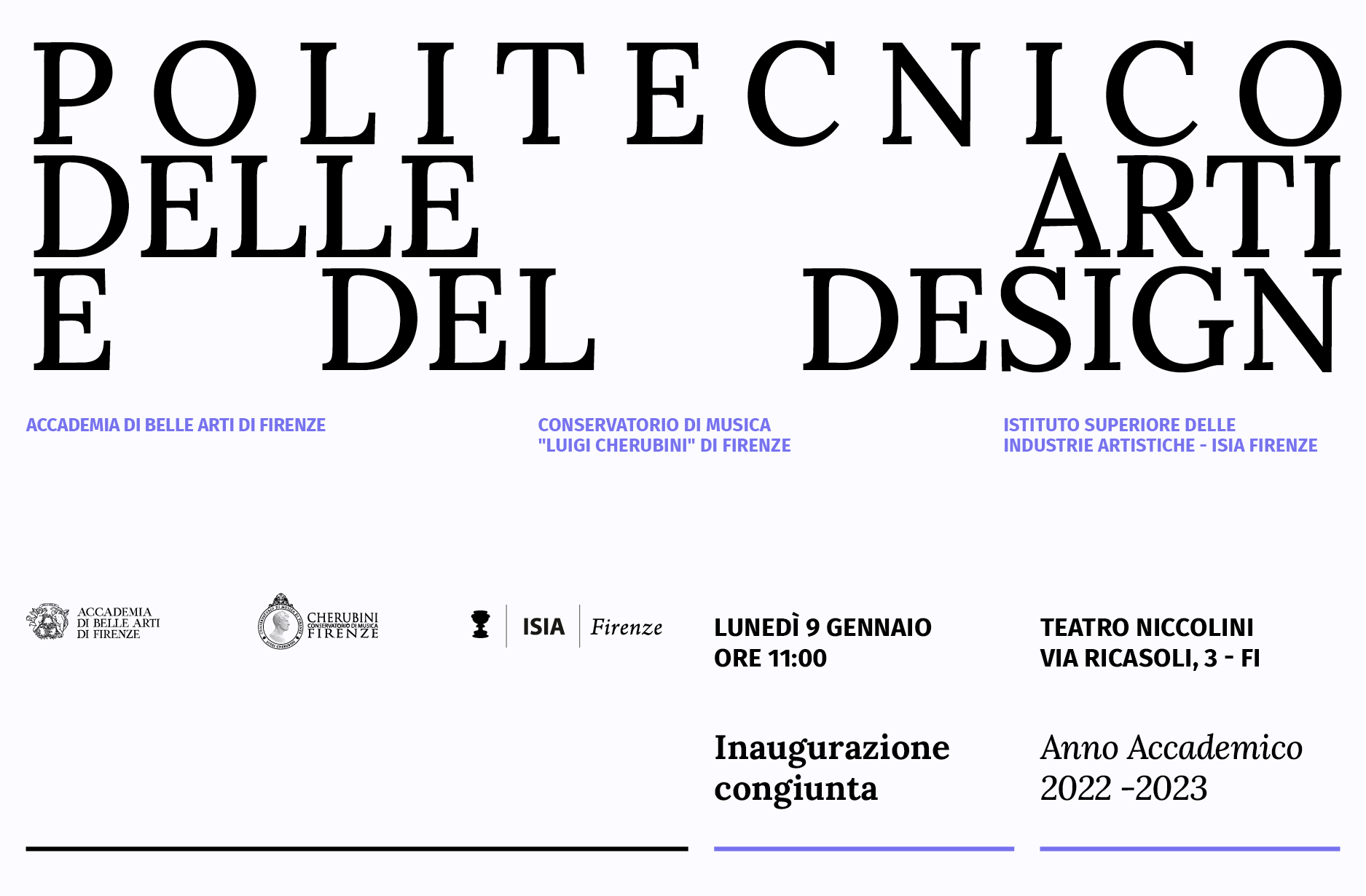 Inaugurazione Politecnico delle Arti, Firenze 2023, a Teatro Niccolini, con Accademia, Conservatorio e ISIA.