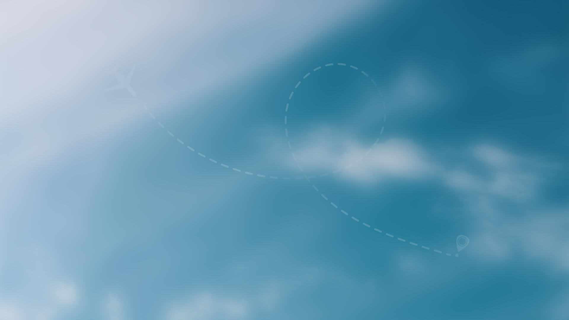 Sagoma di aereo con traiettoria punteggiata in cielo azzurro, simbolo di viaggio e avventura tra le nuvole.