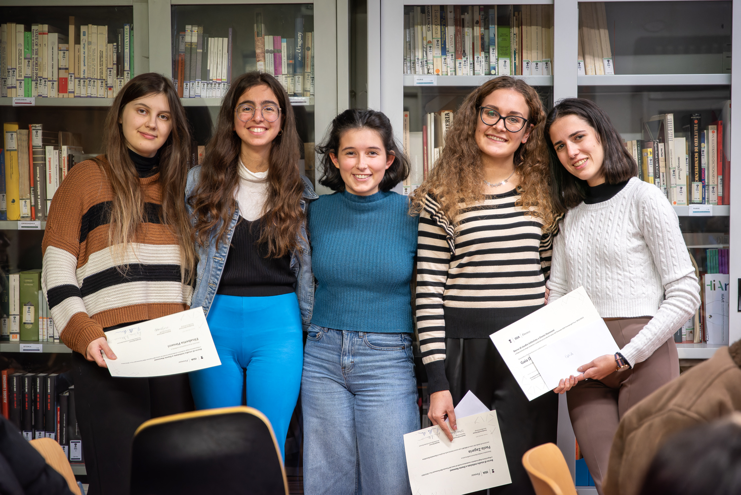 Cerimonia premiazione Borsa di studio alla memoria di Dante Nannoni. Da sx: Elisabetta Pinucci, Laura Guerrazzi, Martina Ferro, Paola Zagaria, Gaia Daini
Foto: Antonio Viscido
