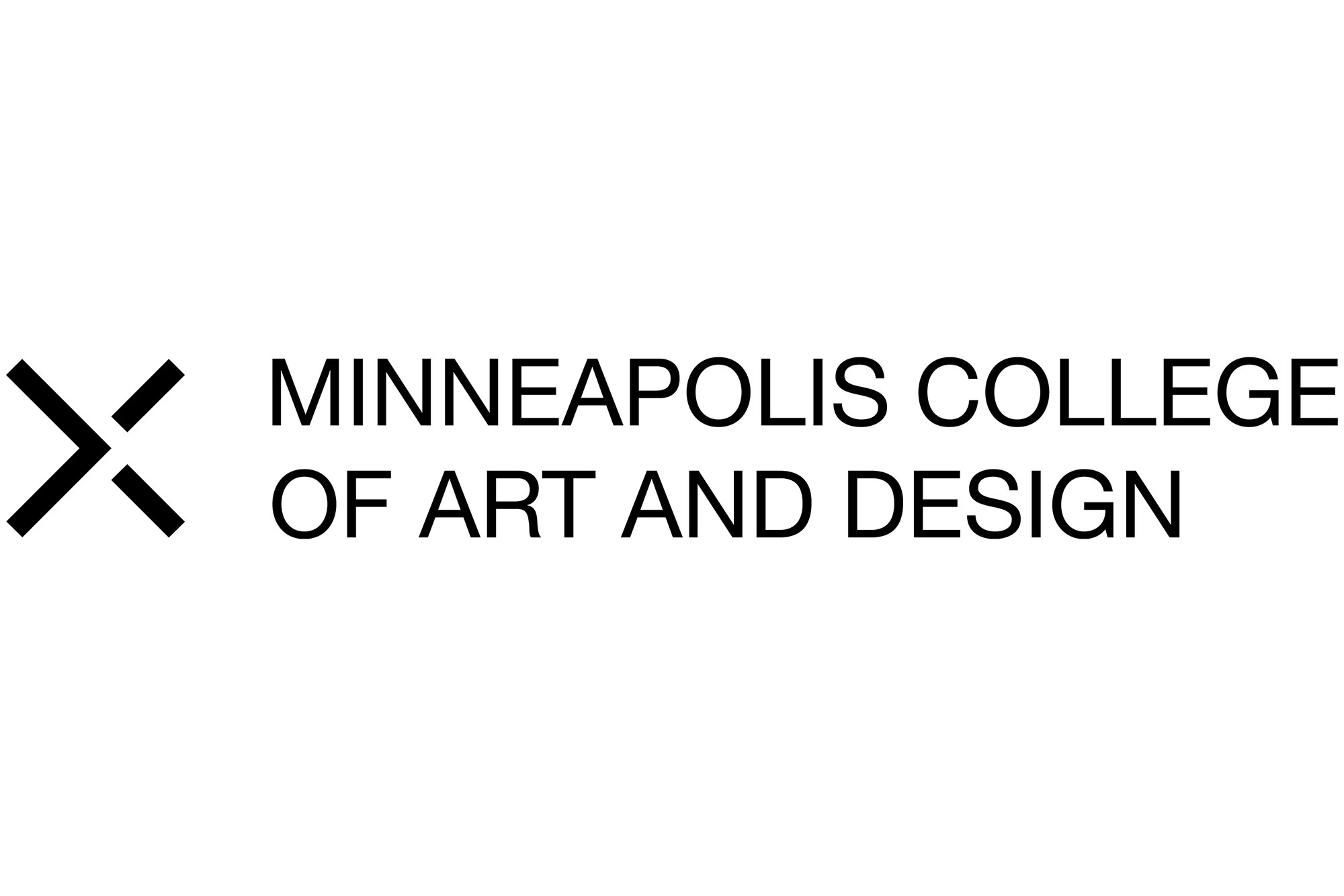 Logo del Minneapolis College of Art and Design con testo nero su sfondo bianco e simbolo grafico stilizzato.