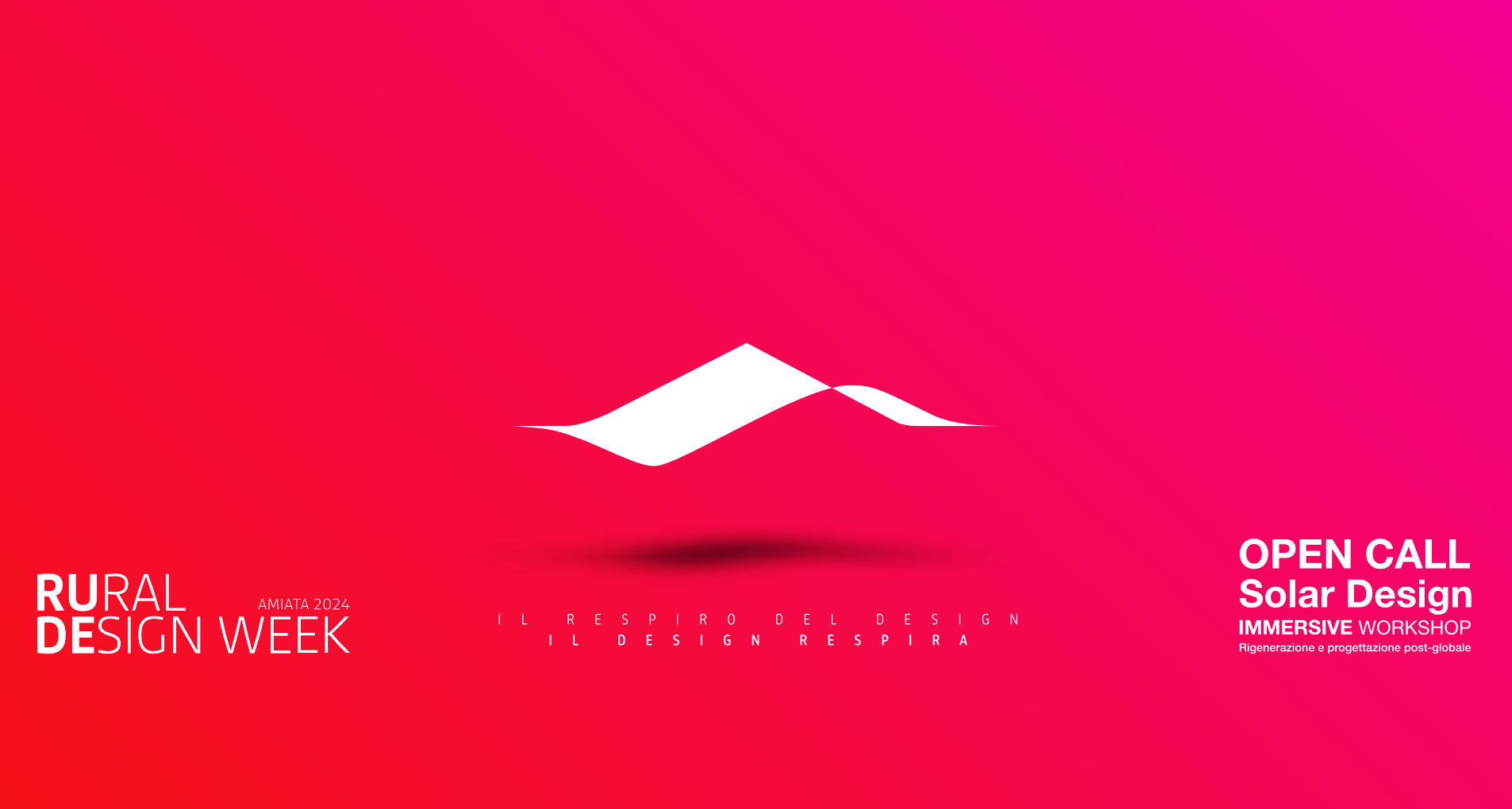Logo rurale su sfondo rosso con testo Rural Design Week e Open Call Solar Design Immersive Workshop.