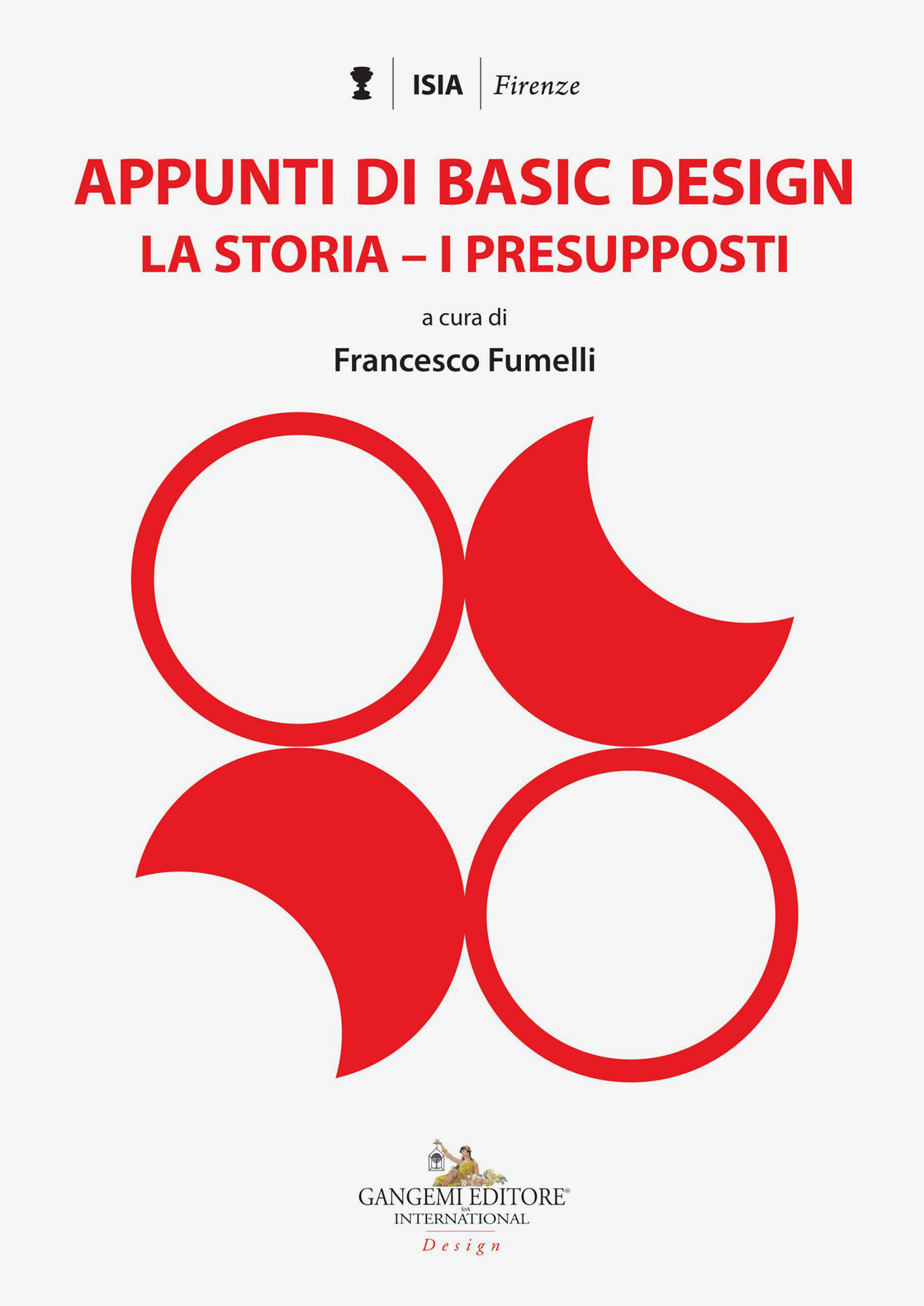 Copertina del libro Appunti di Basic Design con cerchi rossi su sfondo bianco e testo rosso e nero.
