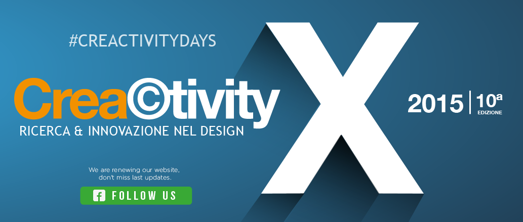 Banner dell'evento Creactivity 2015, 10ª edizione, innovazione nel design e hashtag #CREACTIVITYDAYS.