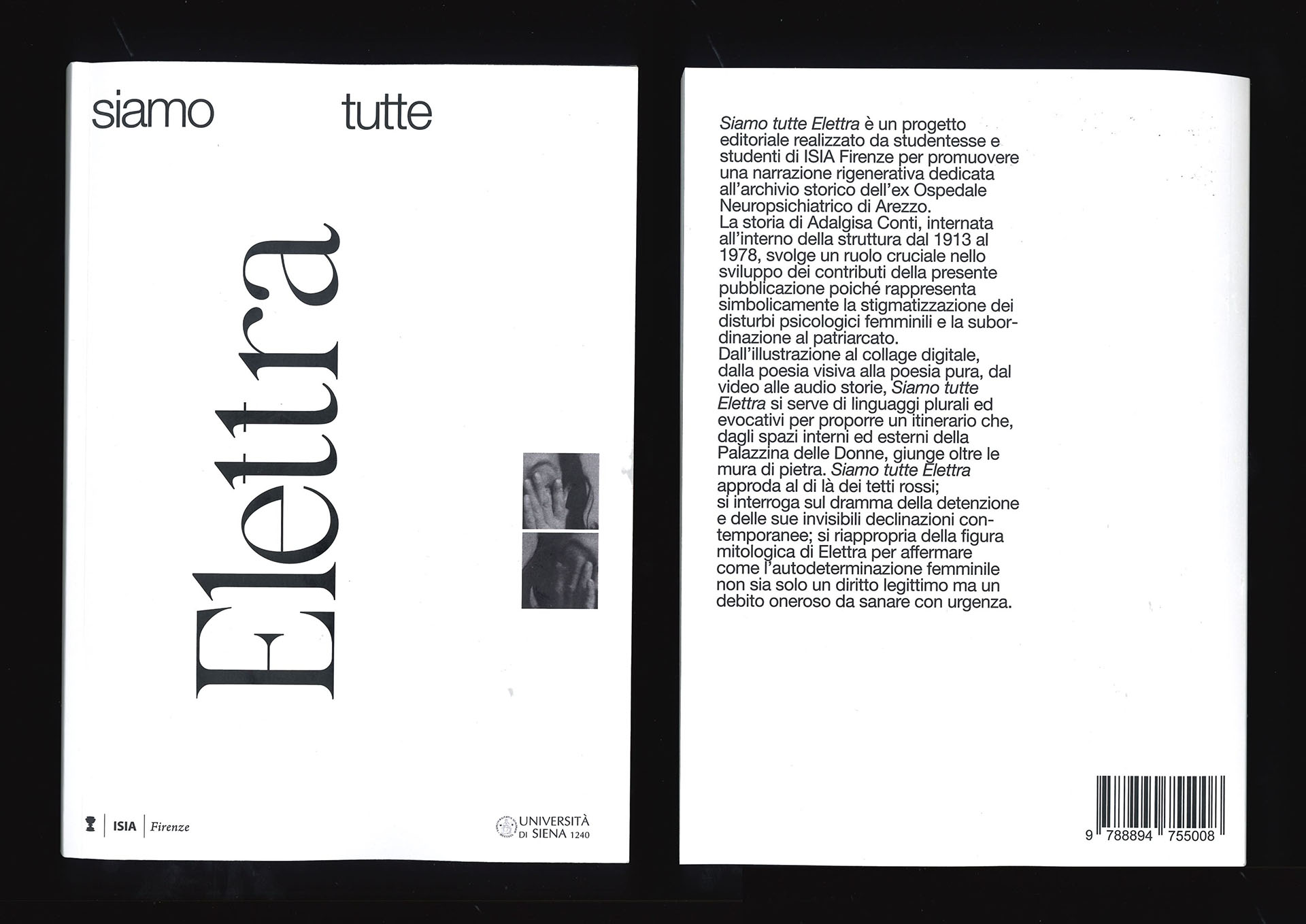 Copertina del libro Siamo Tutte Elettra dell'Università di Siena e ISIA Firenze, sul progetto editoriale storico.