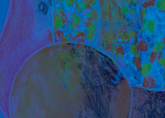 Illustrazione astratta con forme arrotondate e colori vivaci tra cui arancione, verde e blu.