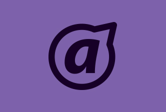 Simbolo a stilizzato in nero su sfondo viola, evocando comunicazione digitale o messaggistica.